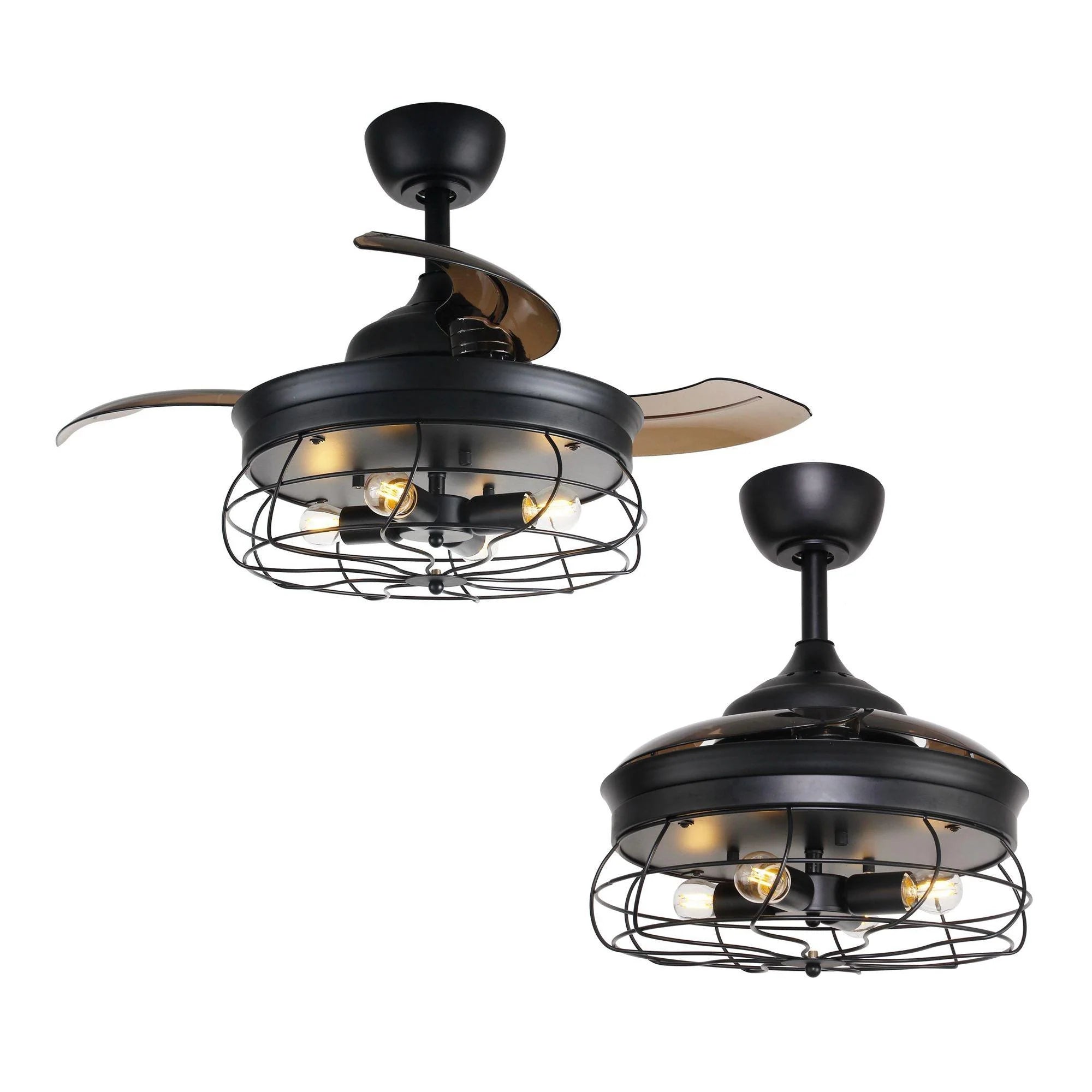 34" Benally Industrial DC Motor Chrome Downrod Mount Reversible Crystal Ceiling Fan with Lighting and Remote Control (Black)