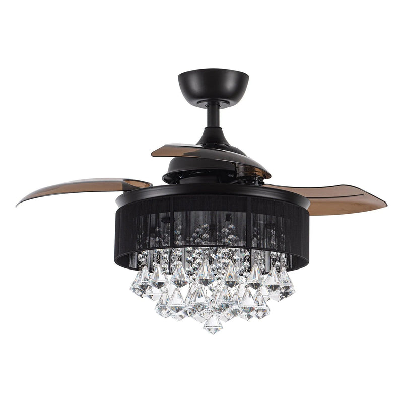 36" Broxburne Modern Modern Downrod Mount Retractable Crystal Ceiling Fan with Lighting and Remote Control (Black)