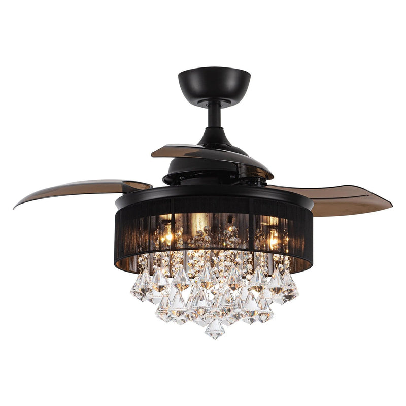 36" Broxburne Modern Modern Downrod Mount Retractable Crystal Ceiling Fan with Lighting and Remote Control