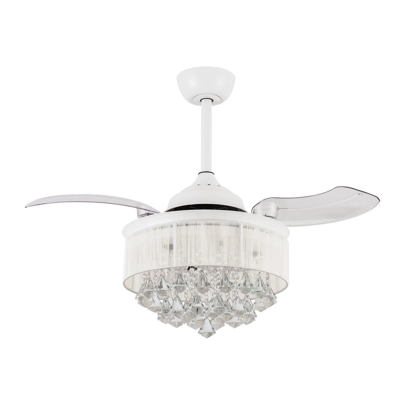 36" Broxburne Modern Modern Downrod Mount Retractable Crystal Ceiling Fan with Lighting and Remote Control (White)