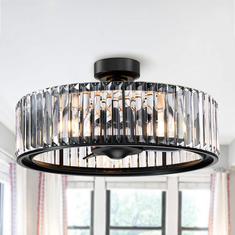 25.5" Henslee Modern DC Motor Downrod Mount Reversible Crystal Ceiling Fan with Lighting and Remote Control (FREE Farmhouse Chandelier)