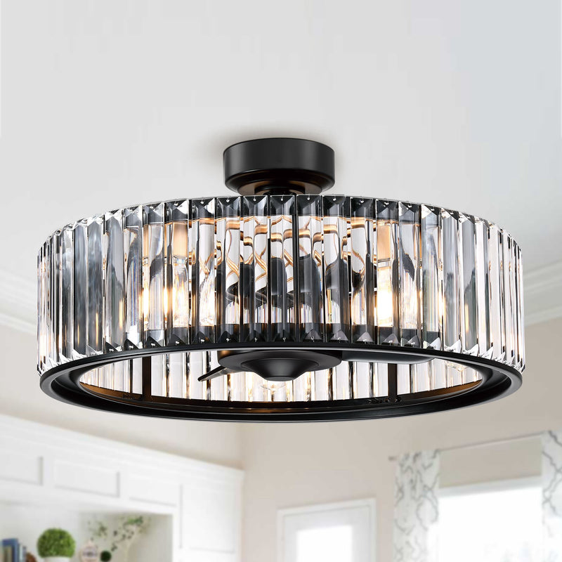 25.5" Henslee Modern DC Motor Downrod Mount Reversible Crystal Ceiling Fan with Lighting and Remote Control (FREE Farmhouse Chandelier)