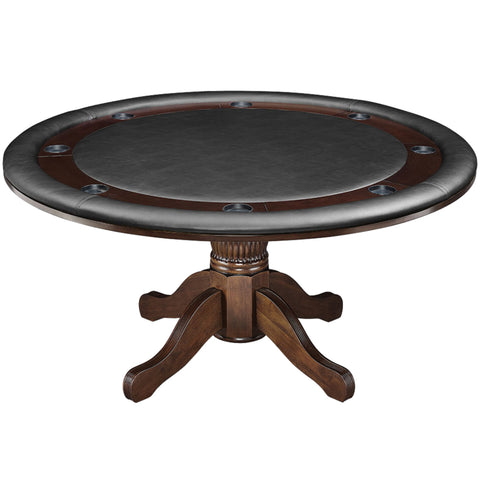 Poker Game Table, 60 Inch Solid Wood with Dinning Top, Padded Vinyl Surface, Cappuccino