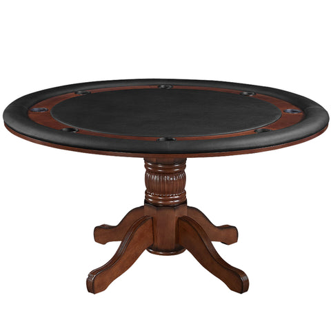 Poker Game Table, 60 Inch Solid Wood with Dinning Top, Padded Vinyl Surface, Chestnut