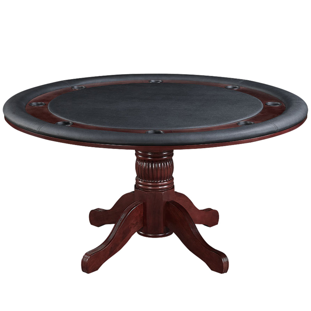 Poker Game Table, 60 Inch Solid Wood with Dinning Top, Padded Vinyl Surface, English Tudor