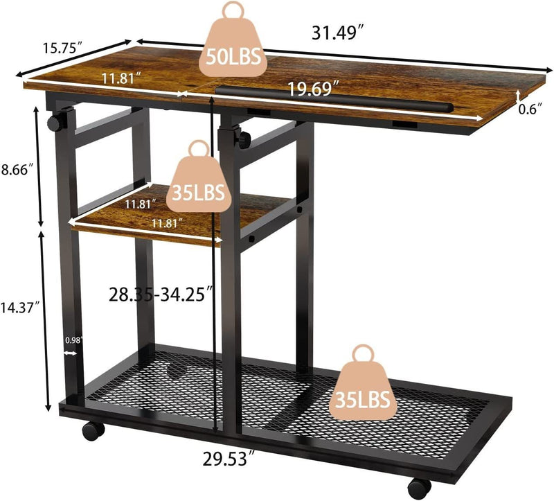 Height Adjustable C Shape Side Table with Book Holder