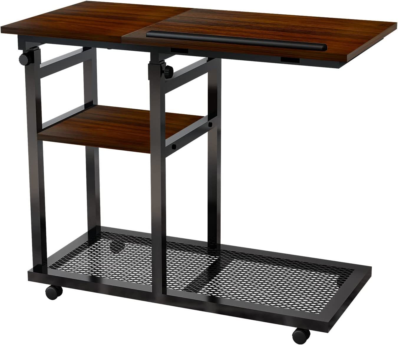 Height Adjustable C Shape Side Table with Book Holder
