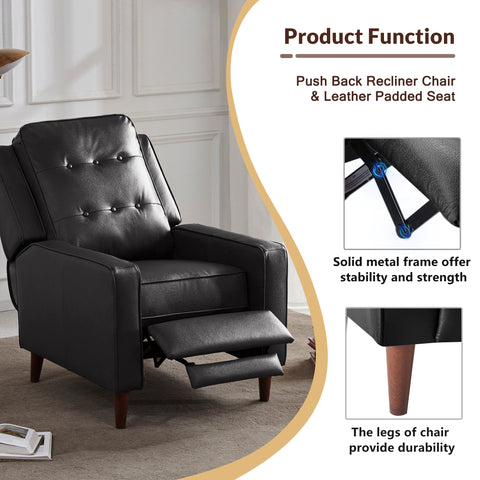 Recliner Chair Push Back, Medieval style Accent Chair - Black