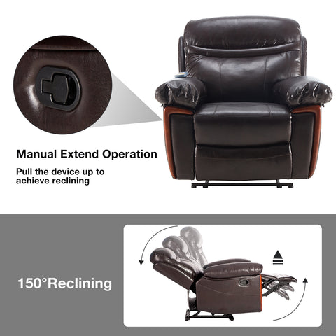 Signature Recliner Chair, Premium Faux Leather, Sleeping Chair with Heat and Massage - Brown