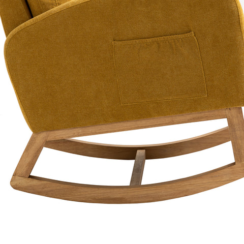 Rocking Chair, up to 300 Lb, Solid Wood, High Back Rest and Ultra Comfy Cushion, Yellow (Free Rug)