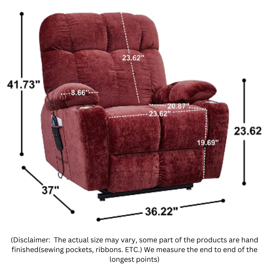 NestingCloud Lift Chair for Elderly with Dual Motor, 180° Lay Flat Recliner, Heat and Massage, Red ‪(FREE 2 Years Warranty).
