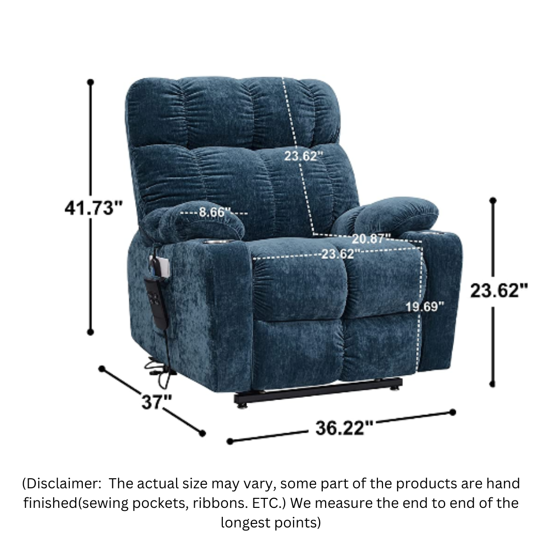NestingCloud Lift Chair with Dual Motor, 180° Lay Flat Recliner, Heat and Massage, Blue ‪(FREE 2 Years Warranty).