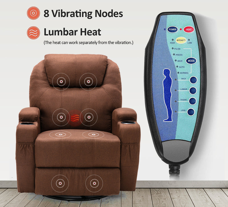 Manual Recliner Chair, Swivel Chair with Heat and Massager, Stressless Sleeping Chair