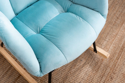 Rocking Chair, up to 300 Lb, Premium Velvet, High Back Rest, Cyan Blue (Free Rug)