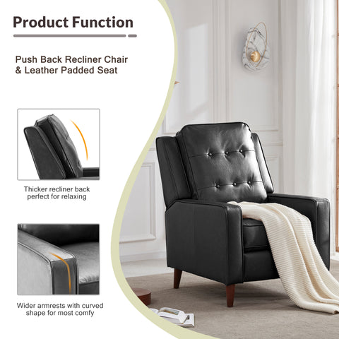 Recliner Chair Push Back, Medieval style Accent Chair - Black