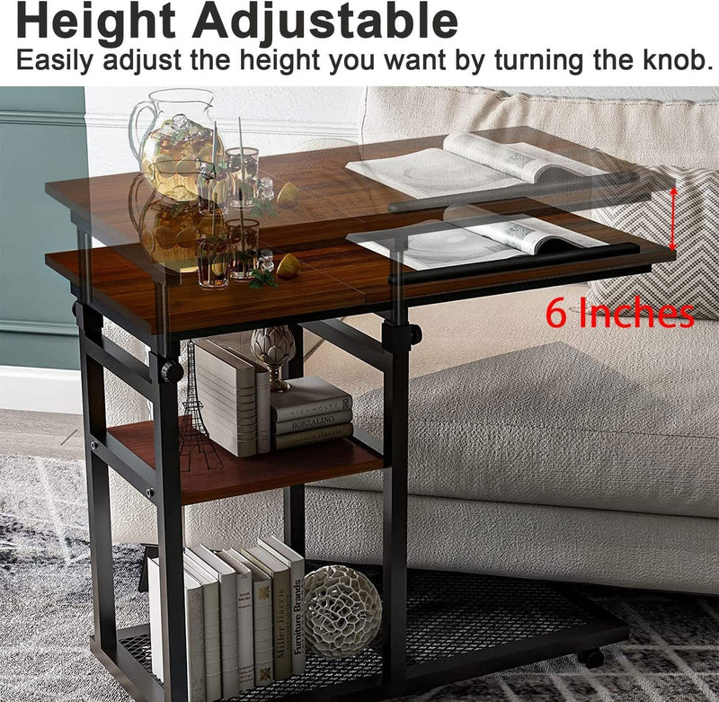 Height Adjustable C Shape Side Table with Book Holder