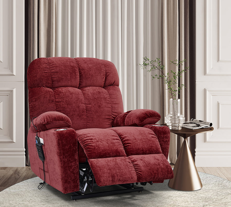 NestingCloud Lift Chair with Dual Motor, 180° Lay Flat Recliner, Heat and Massage, Red ‪(FREE 2 Years Warranty).