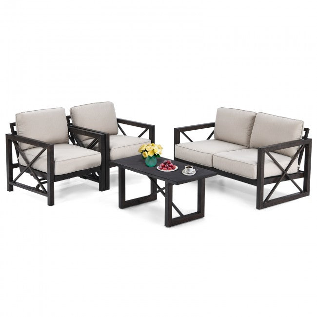 4 Pieces Outdoor Patio Furniture Set with Cushion