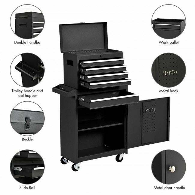 Services Cart 2-in-1 Tool Chest and Cabinet with 5 Sliding Drawers